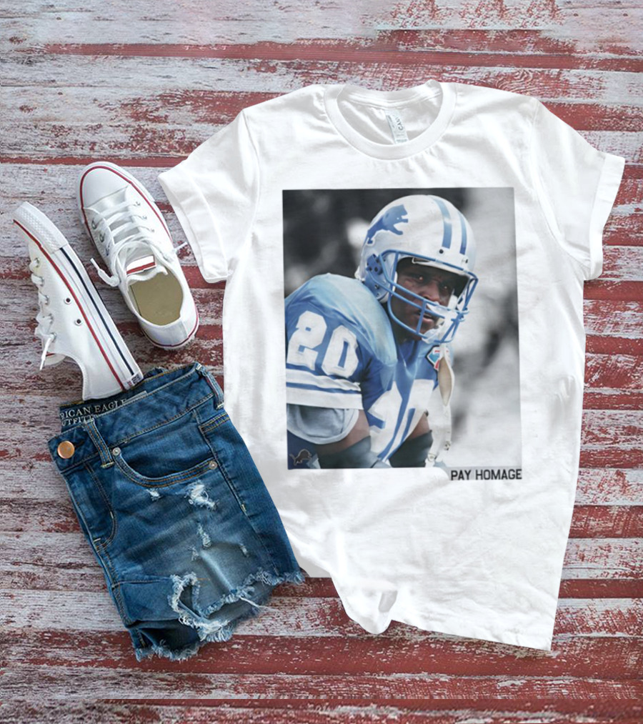 Barry Sanders Detroit Lions Number 20 Pay Homage NFL Player Memorabilia T-Shirt