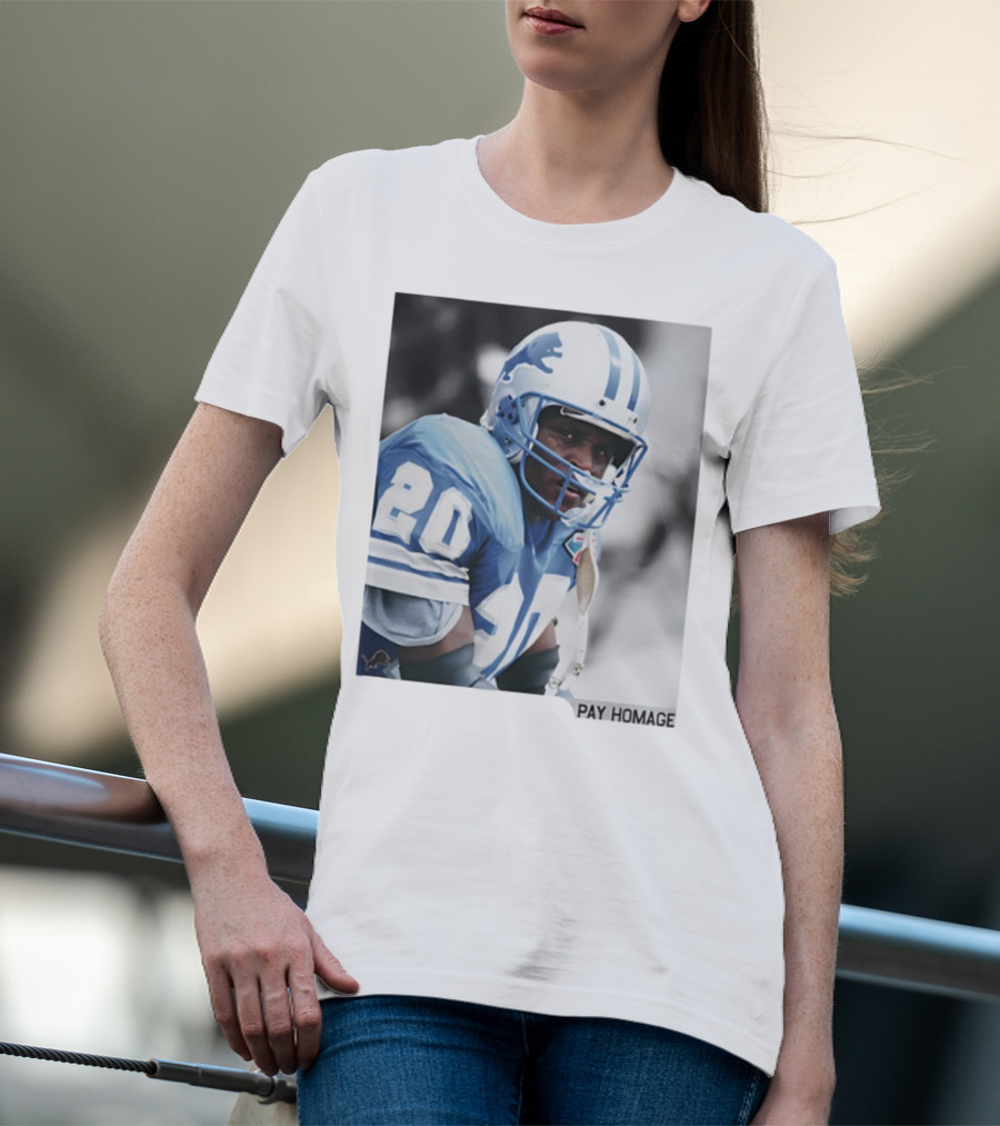 Barry Sanders Detroit Lions Number 20 Pay Homage NFL Player Memorabilia T-Shirt
