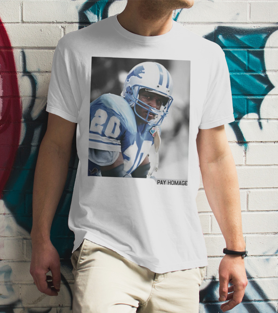 Barry Sanders Detroit Lions Number 20 Pay Homage NFL Player Memorabilia T-Shirt