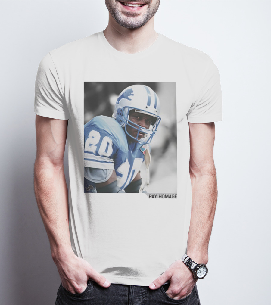 Barry Sanders Detroit Lions Number 20 Pay Homage NFL Player Memorabilia T-Shirt