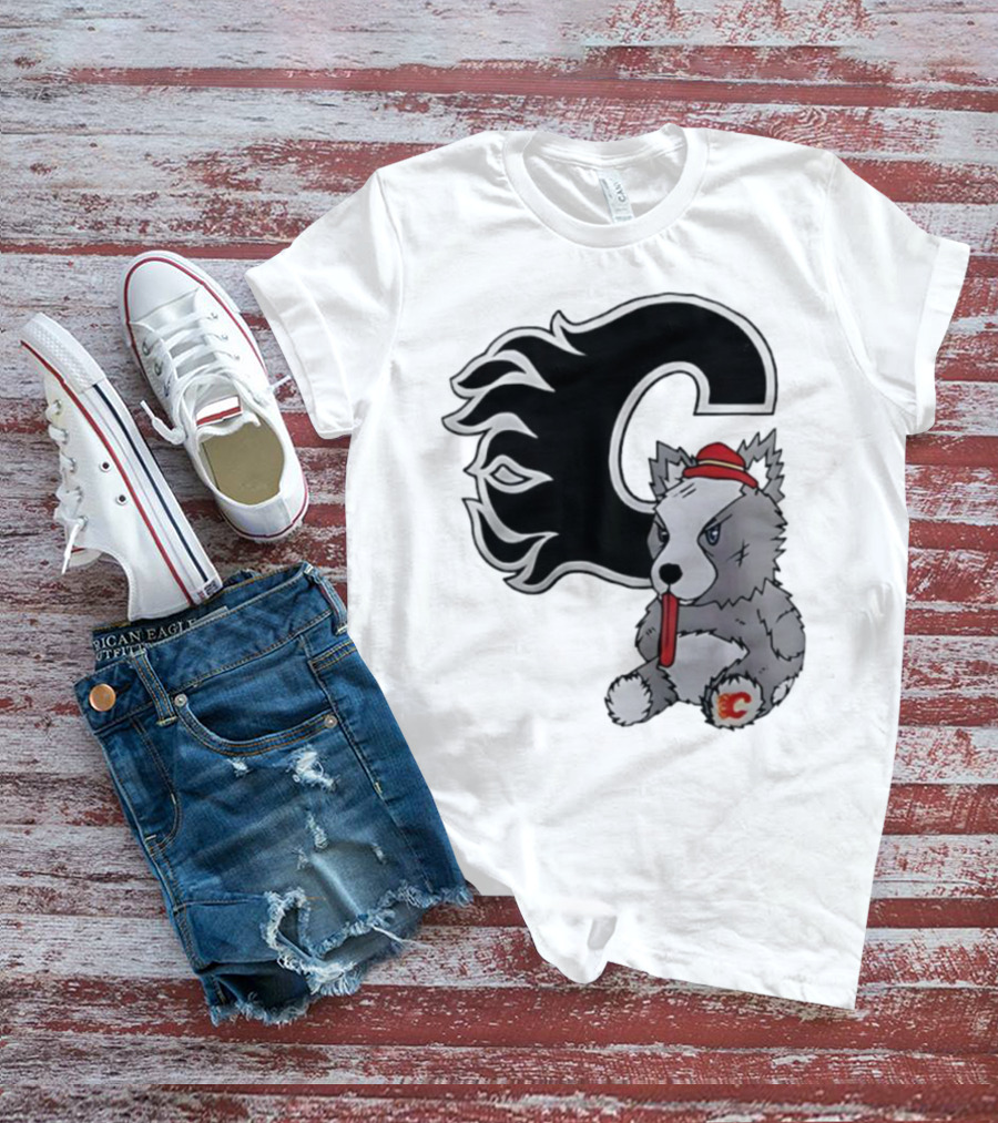 Calgary Flames Harvey The Hound With C Flame Logo T-Shirt