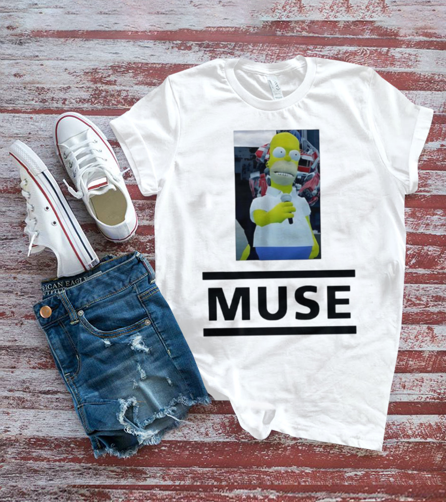 Homer Simpson Holding Microphone Muse Band Crossover T-Shirt