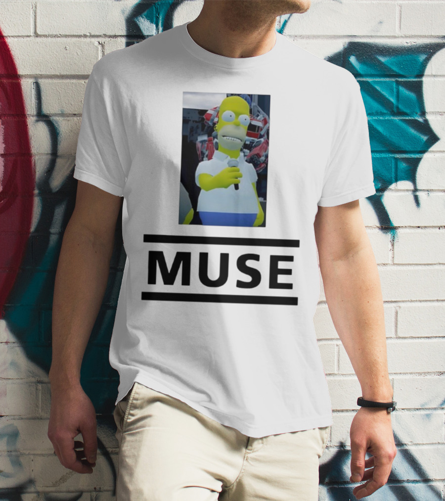 Homer Simpson Holding Microphone Muse Band Crossover T-Shirt