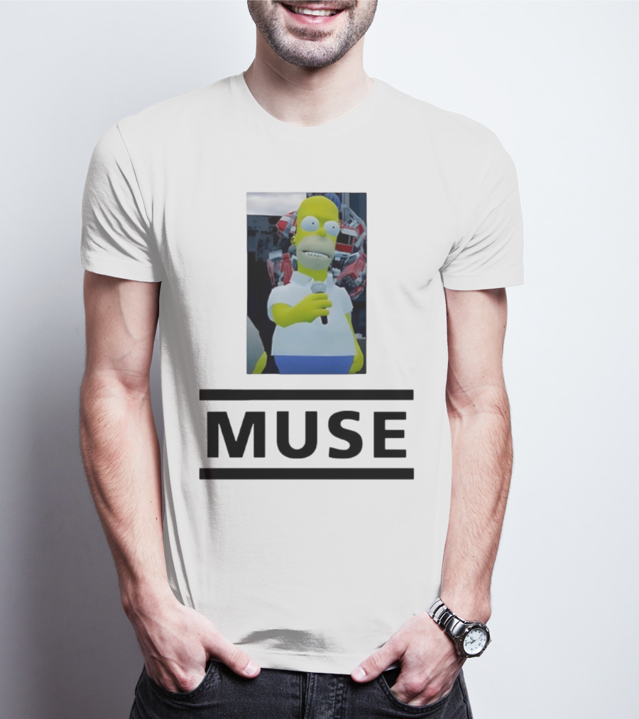 Homer Simpson Holding Microphone Muse Band Crossover T-Shirt