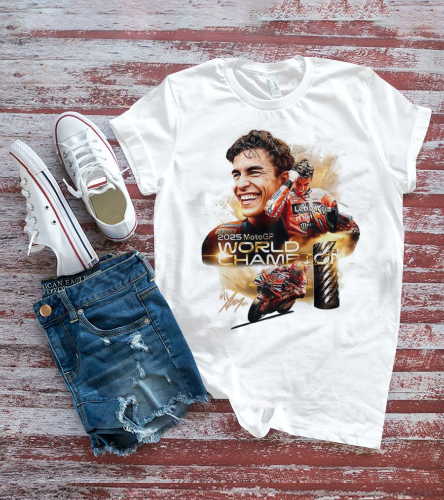 Marc Márquez 2025 MotoGP World Champion Ducati Lenovo Team Grand Prix Signature T-Shirt