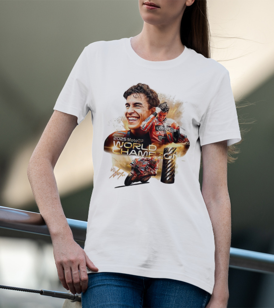 Marc Márquez 2025 MotoGP World Champion Ducati Lenovo Team Grand Prix Signature T-Shirt