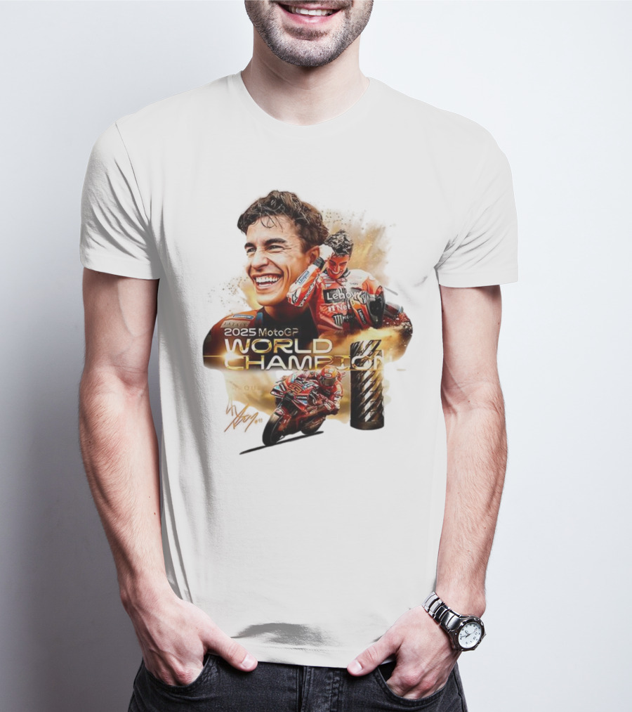 Marc Márquez 2025 MotoGP World Champion Ducati Lenovo Team Grand Prix Signature T-Shirt