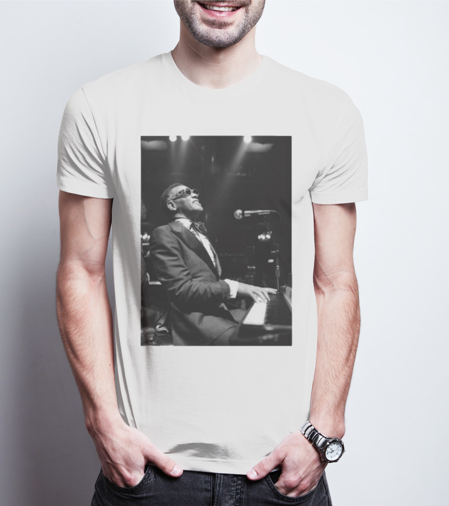 Ray Charles Live On Stage At The Piano In Black And White T-Shirt