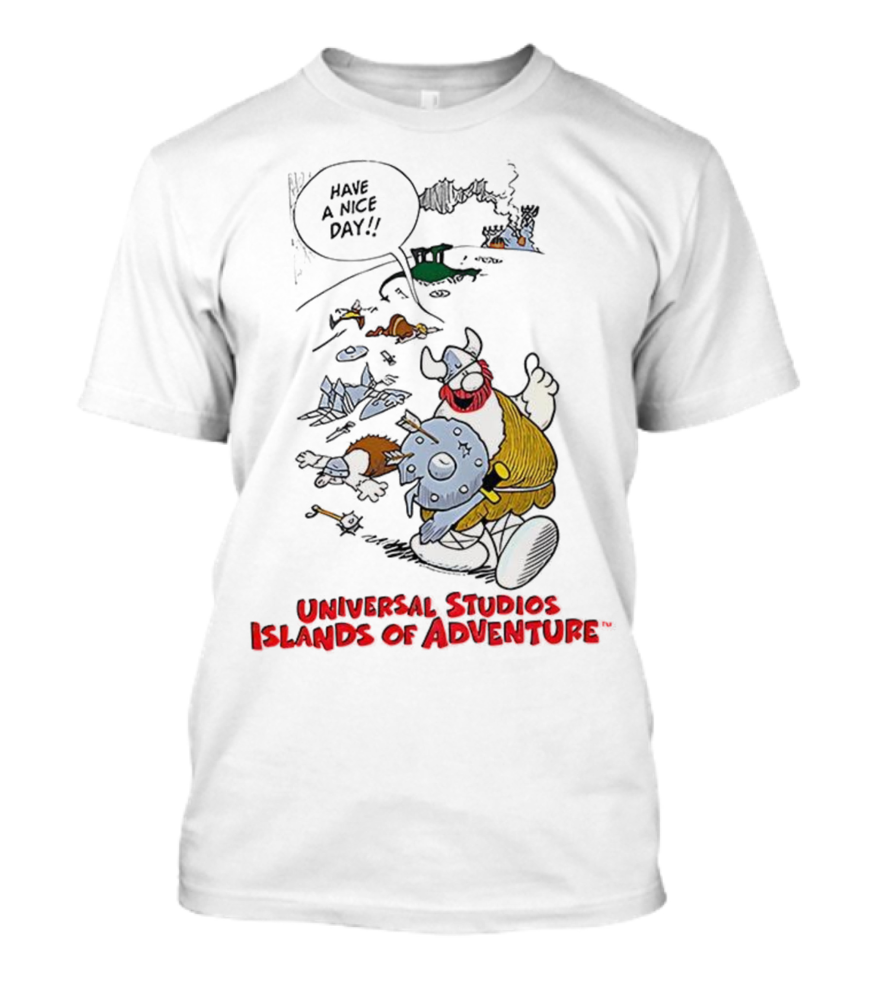 Universal Studios Islands Of Adventure Viking Have A Nice Day Vintage Cartoon T-Shirt