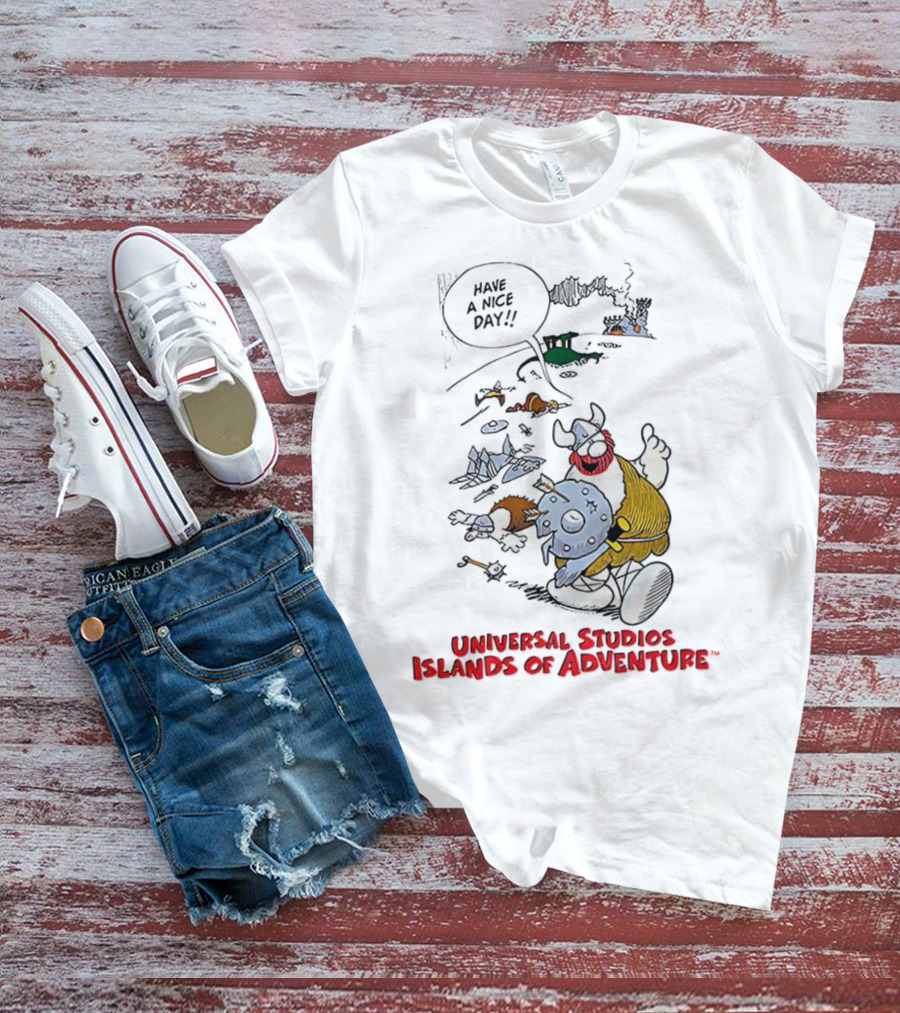 Universal Studios Islands Of Adventure Viking Have A Nice Day Vintage Cartoon T-Shirt