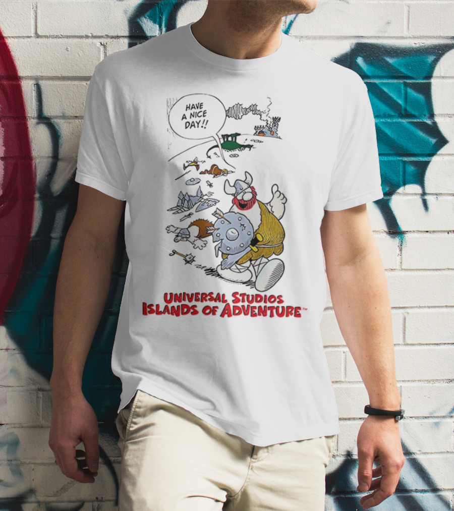 Universal Studios Islands Of Adventure Viking Have A Nice Day Vintage Cartoon T-Shirt