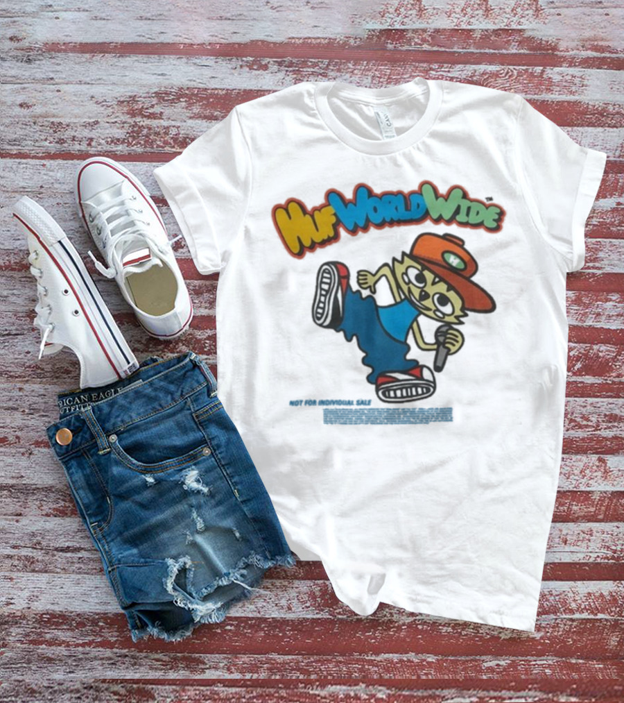 HUF Worldwide Chop Kick Block Character With Red Hat And Microphone T-Shirt