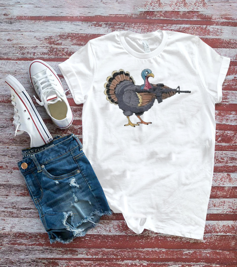 Triggered Turkey With Rifle Weapon T-Shirt