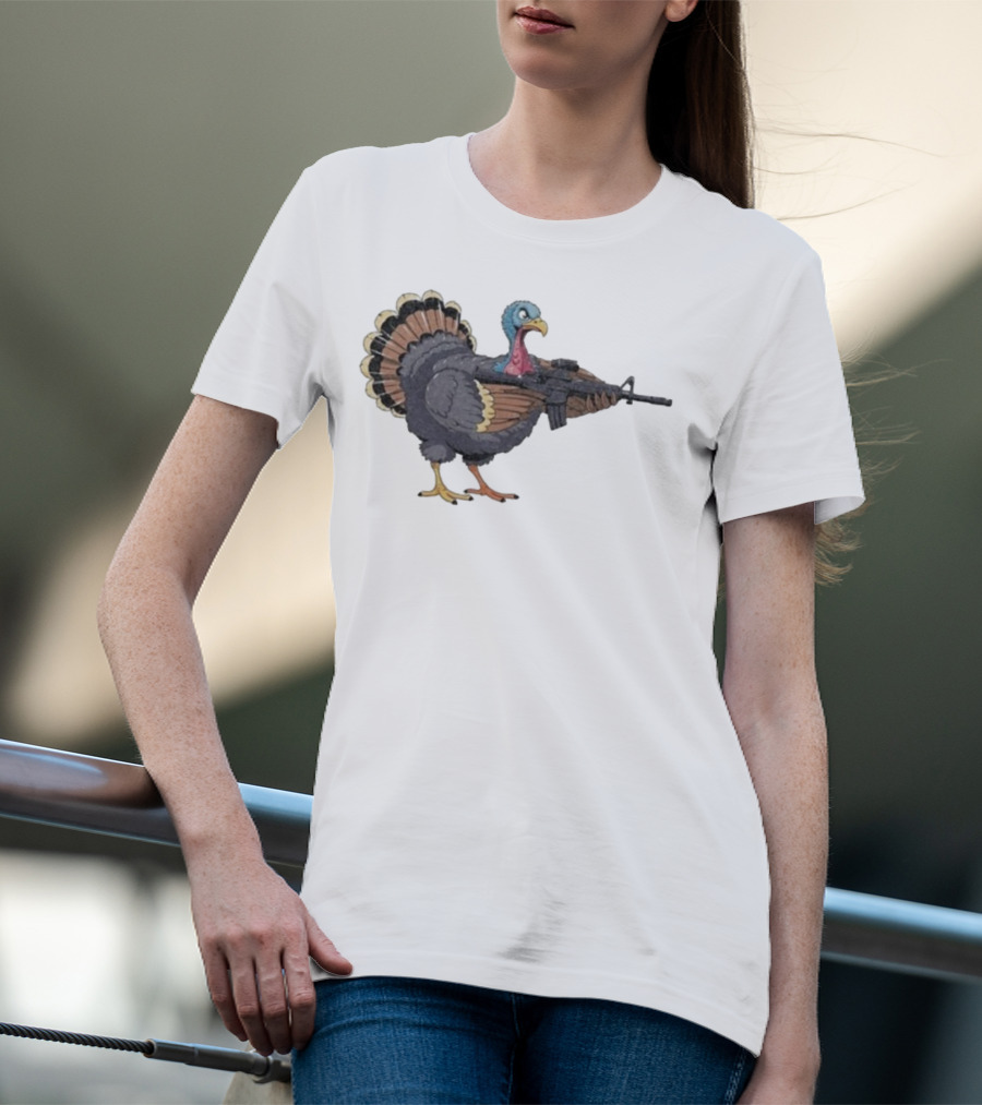 Triggered Turkey With Rifle Weapon T-Shirt