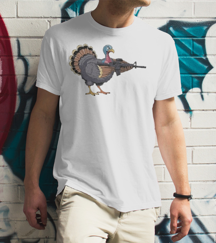 Triggered Turkey With Rifle Weapon T-Shirt