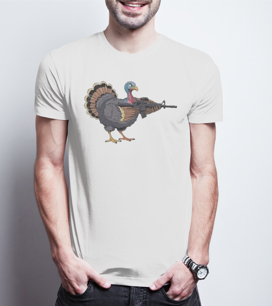 Triggered Turkey With Rifle Weapon T-Shirt
