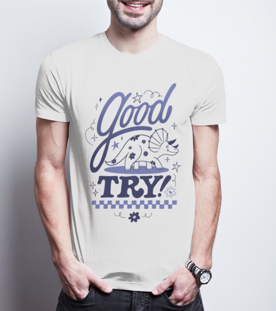 Good Try Dinosaur Stars Retro Theme T-Shirt