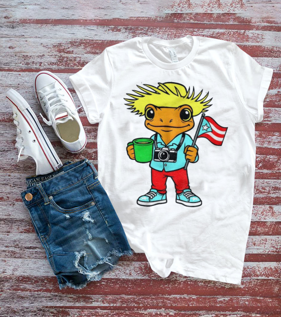 Bad Bunny Puerto Rico Super Bowl 2025 Coquí Character With Flag And Camera T-Shirt