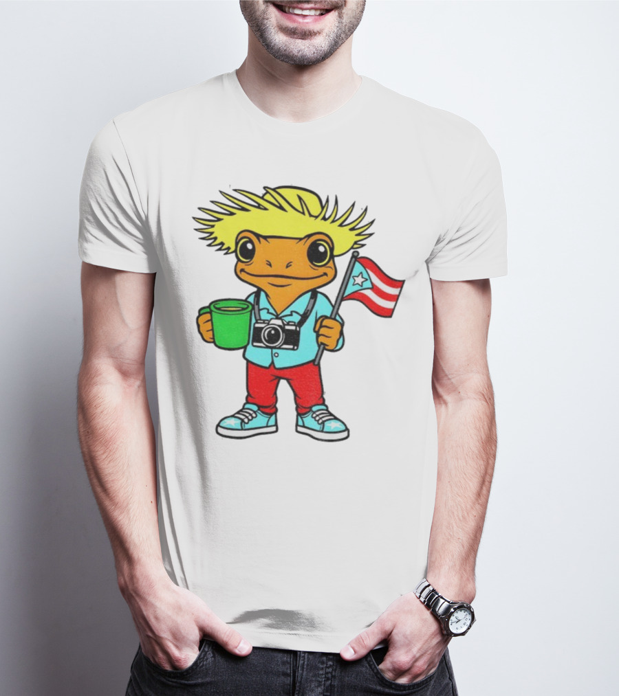 Bad Bunny Puerto Rico Super Bowl 2025 Coquí Character With Flag And Camera T-Shirt