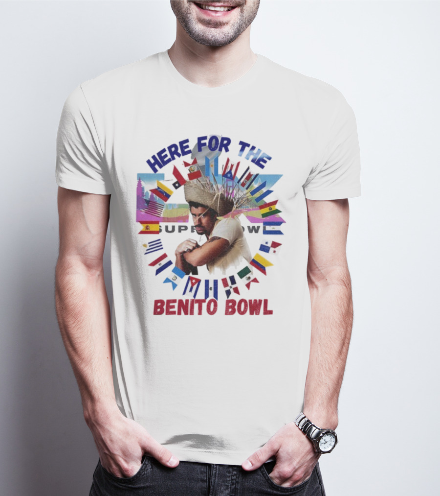 Here For The Benito Bowl Super Bowl Flag Circle T-Shirt