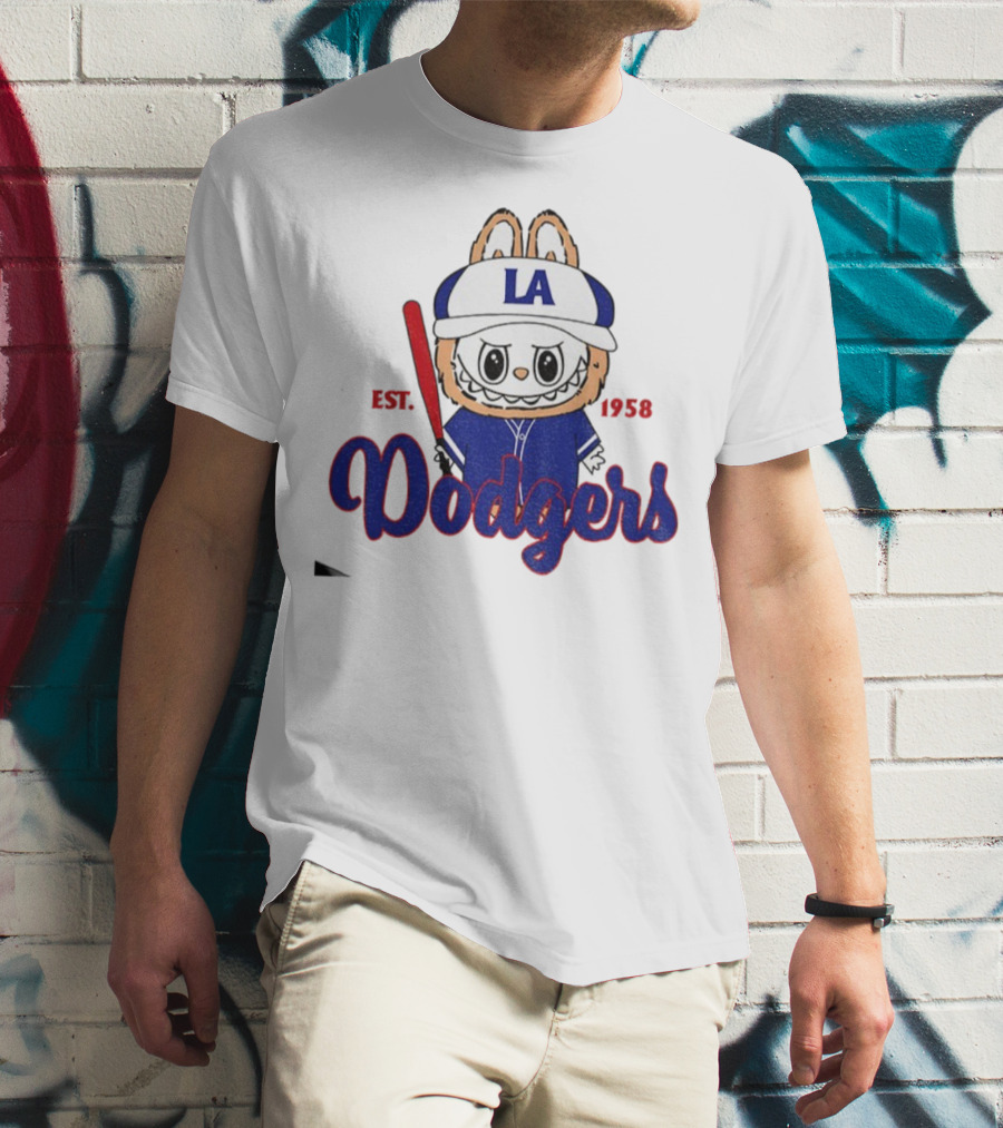 Cute Monster Labubu Los Angeles Dodgers Est 1958 Baseball MLB T-Shirt