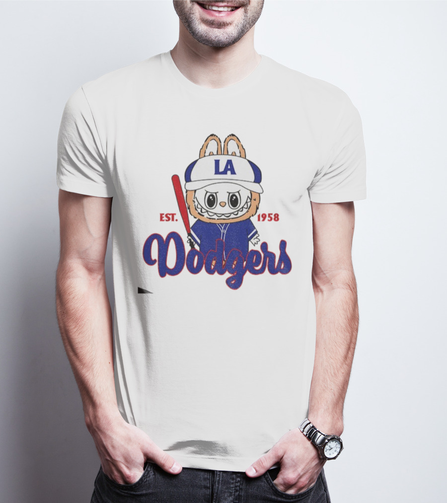 Cute Monster Labubu Los Angeles Dodgers Est 1958 Baseball MLB T-Shirt