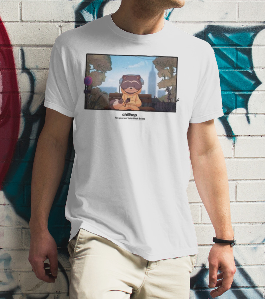 10 Years Of Chillhop Raccoon Listening To Music In Park T-Shirt