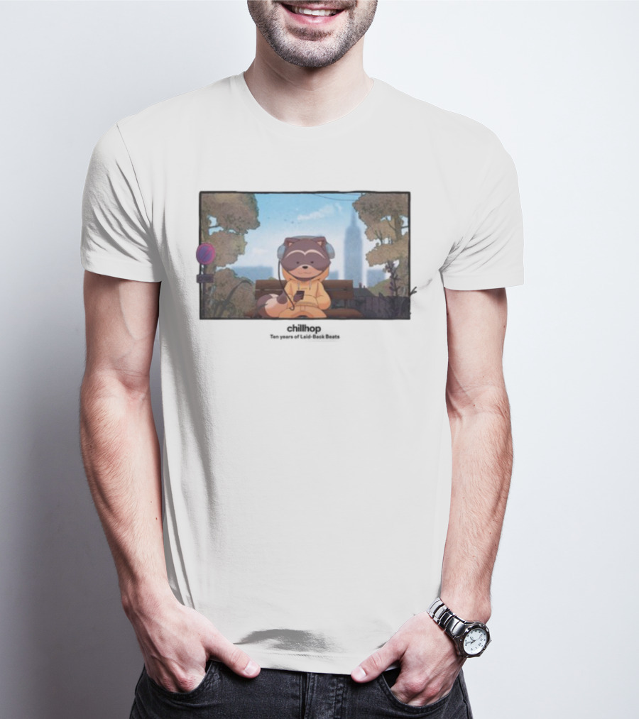 10 Years Of Chillhop Raccoon Listening To Music In Park T-Shirt