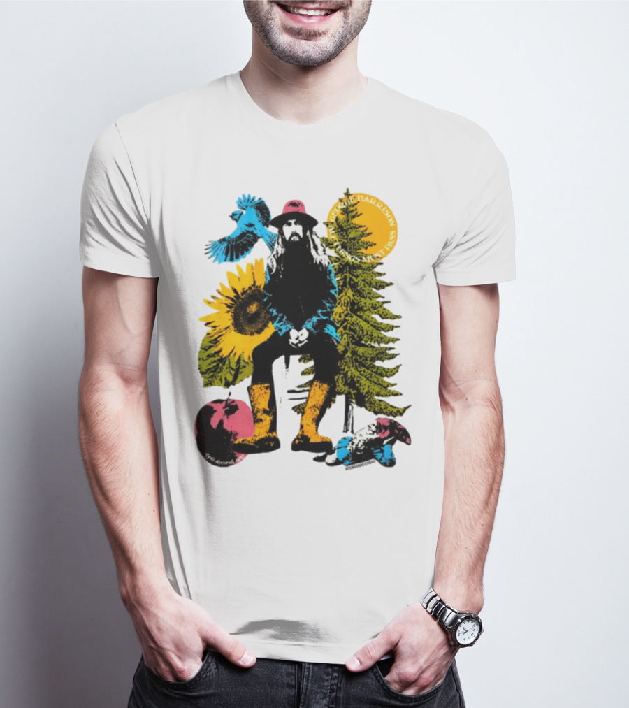 All Things Must Pass George Harrison Sunflower Tree Bird Apple T-Shirt