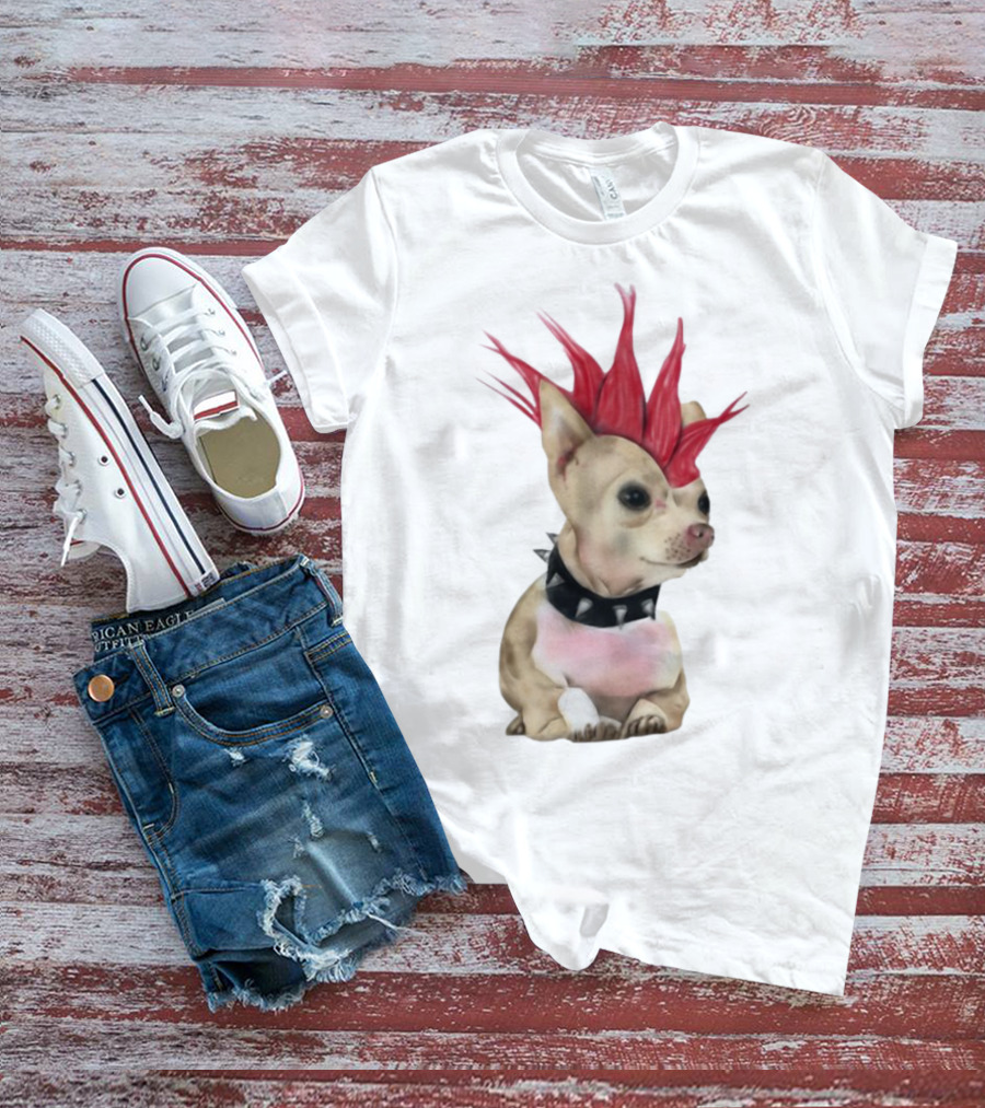 Alt Pup Punk Chihuahua Mohawk Spiked Collar T-Shirt