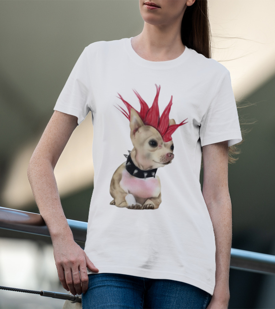 Alt Pup Punk Chihuahua Mohawk Spiked Collar T-Shirt