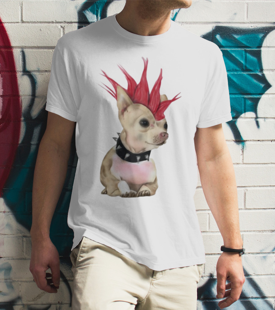 Alt Pup Punk Chihuahua Mohawk Spiked Collar T-Shirt