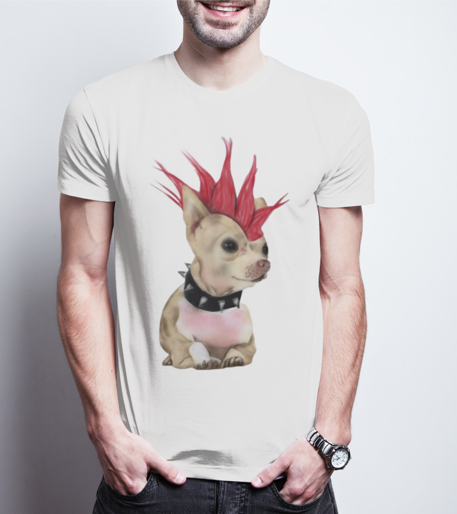 Alt Pup Punk Chihuahua Mohawk Spiked Collar T-Shirt