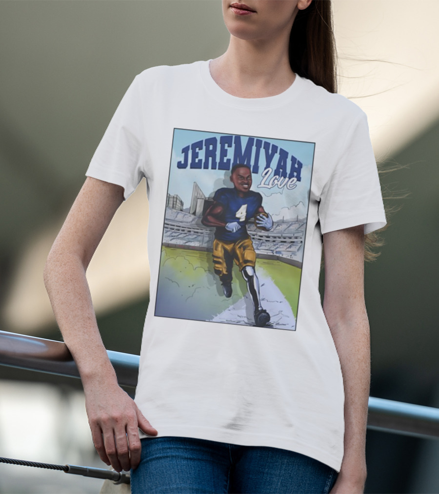 Jeremiyah Love Running In Stadium Number 4 T-Shirt