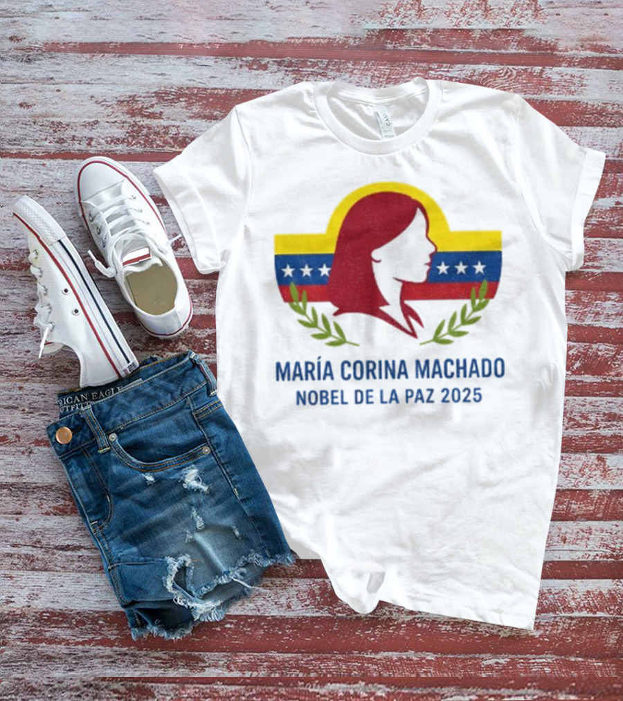 María Corina Machado Nobel De La Paz 2025 Venezuelan Flag Laurels T-Shirt