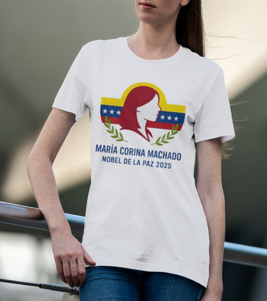 María Corina Machado Nobel De La Paz 2025 Venezuelan Flag Laurels T-Shirt