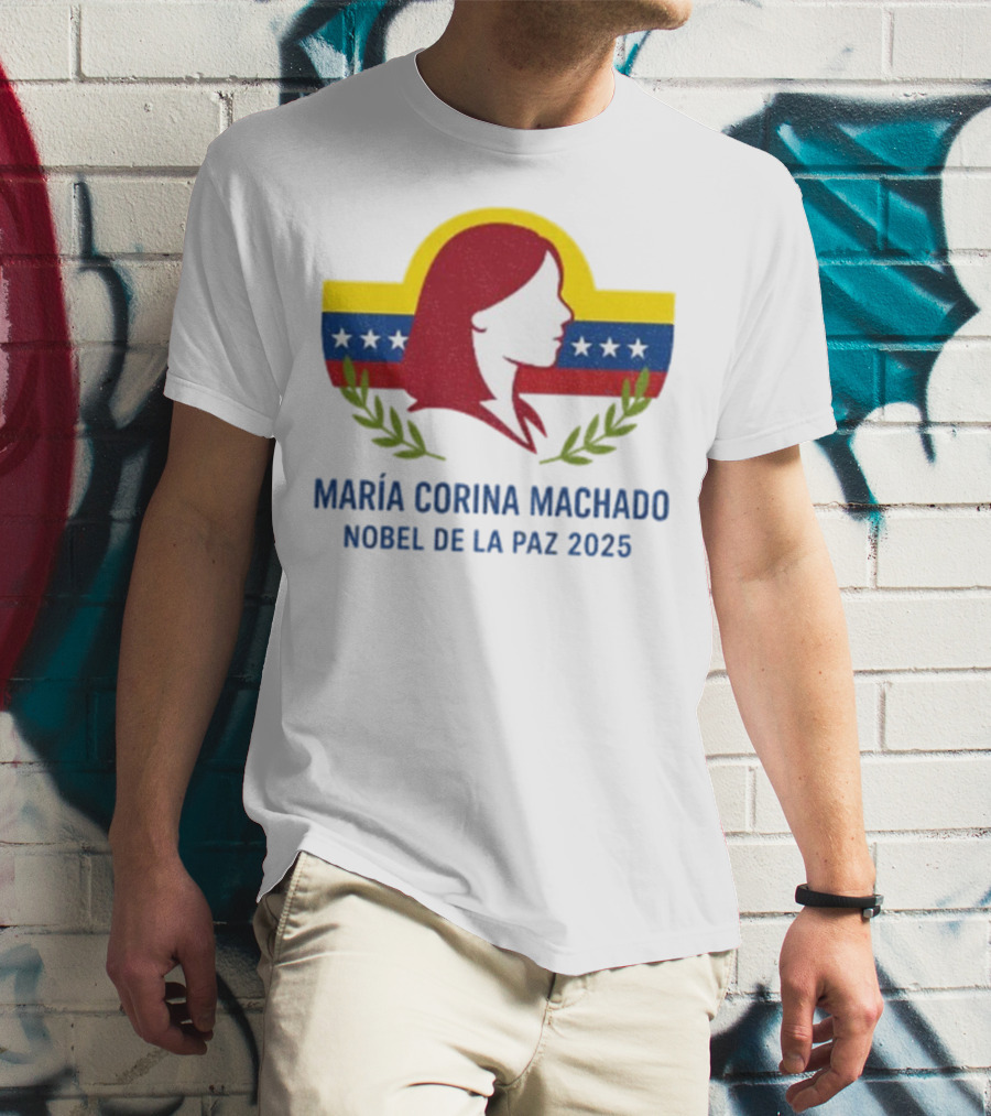 María Corina Machado Nobel De La Paz 2025 Venezuelan Flag Laurels T-Shirt