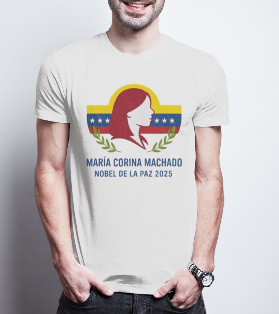 María Corina Machado Nobel De La Paz 2025 Venezuelan Flag Laurels T-Shirt