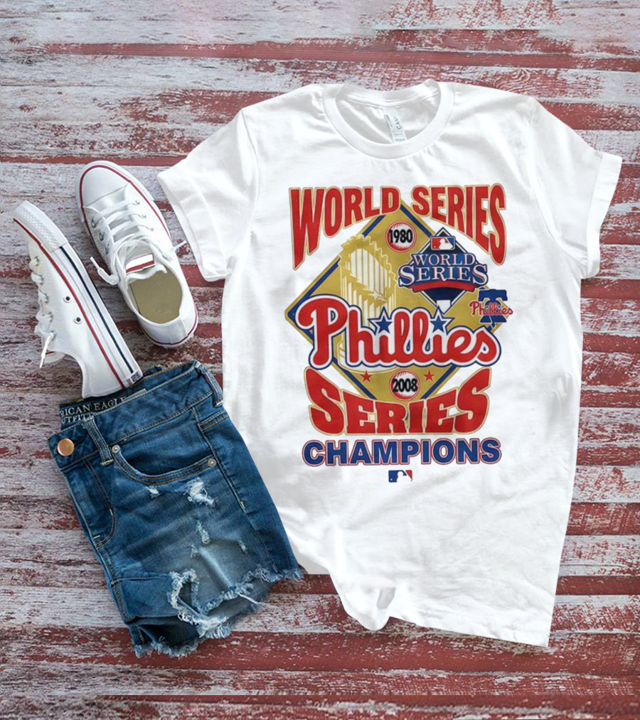 Philadelphia Phillies 1980 2008 World Series Champions Logo MLB T-Shirt