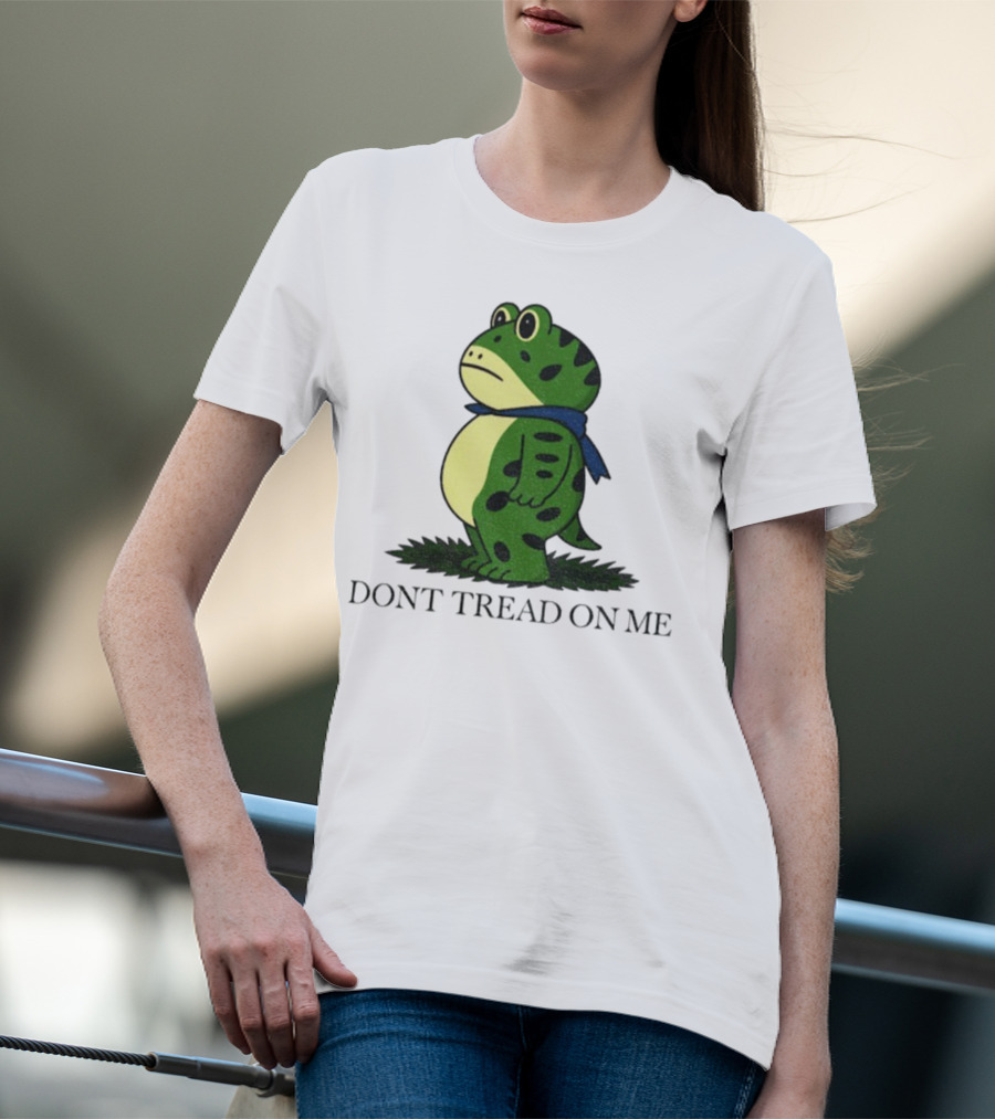 Portland Frog Don't Tread On Me Funny Protest Comic Style Green Frog With Blue Scarf T-Shirt