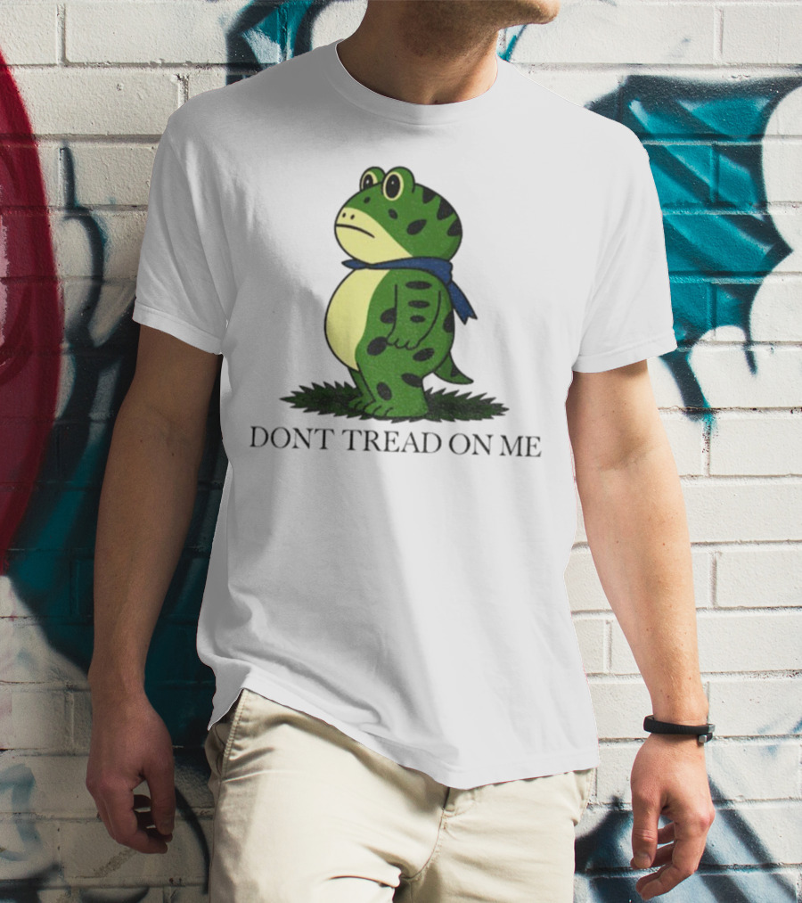Portland Frog Don't Tread On Me Funny Protest Comic Style Green Frog With Blue Scarf T-Shirt
