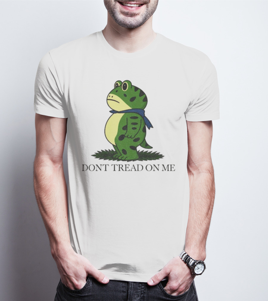 Portland Frog Don't Tread On Me Funny Protest Comic Style Green Frog With Blue Scarf T-Shirt