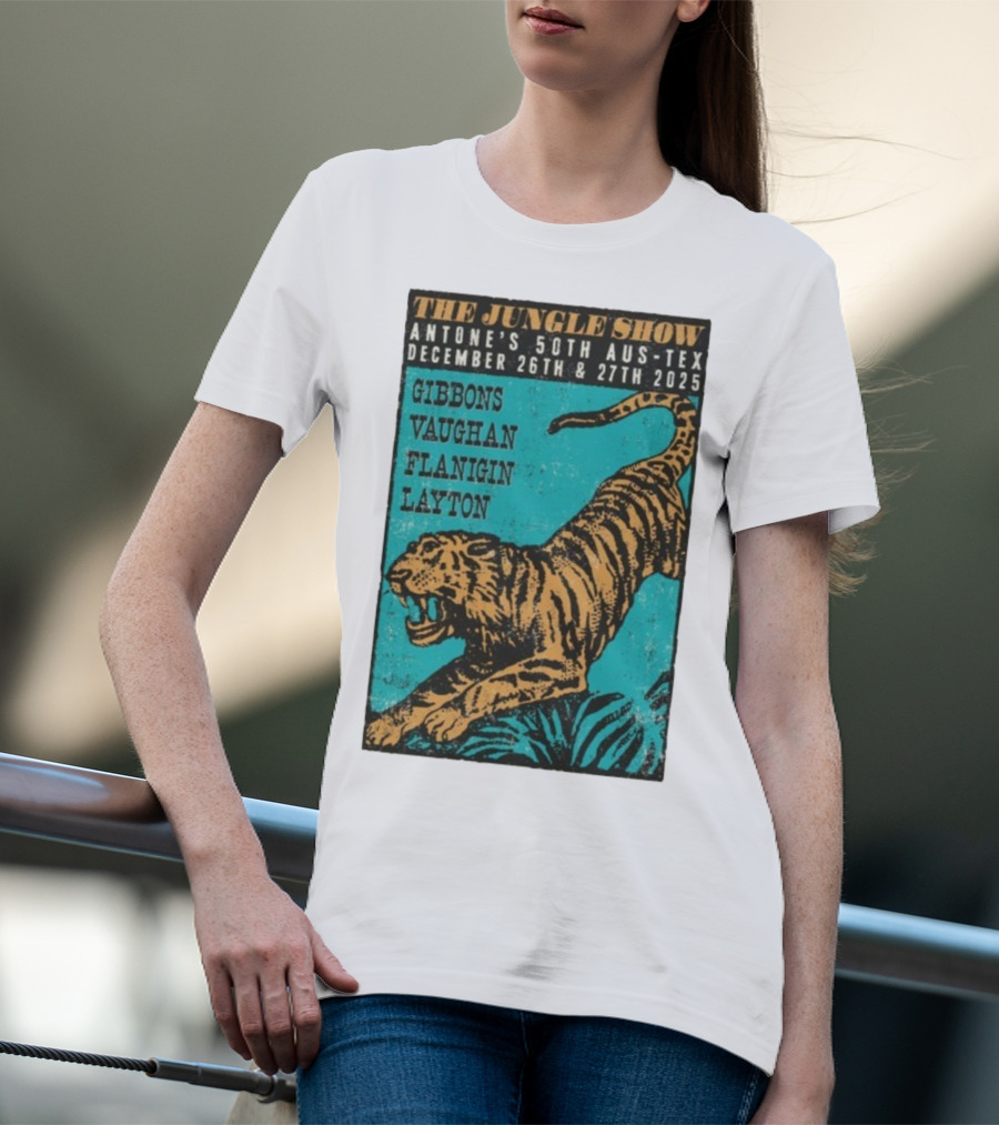 The Jungle Show Antone’s 50th Aus-Tex December 26-27 2025 Gibbons Vaughan Flanigin Layton Tiger T-Shirt