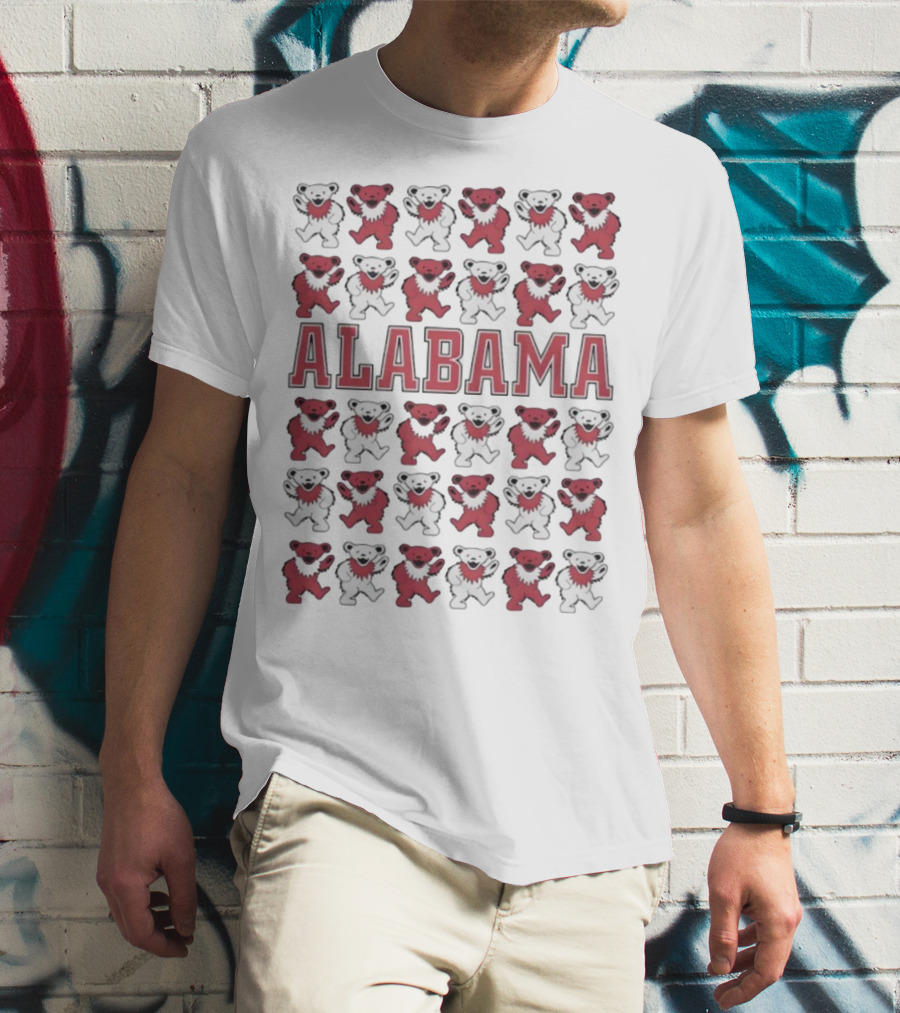 Alabama Crimson Tide Grateful Dead Bears Pattern T-Shirt
