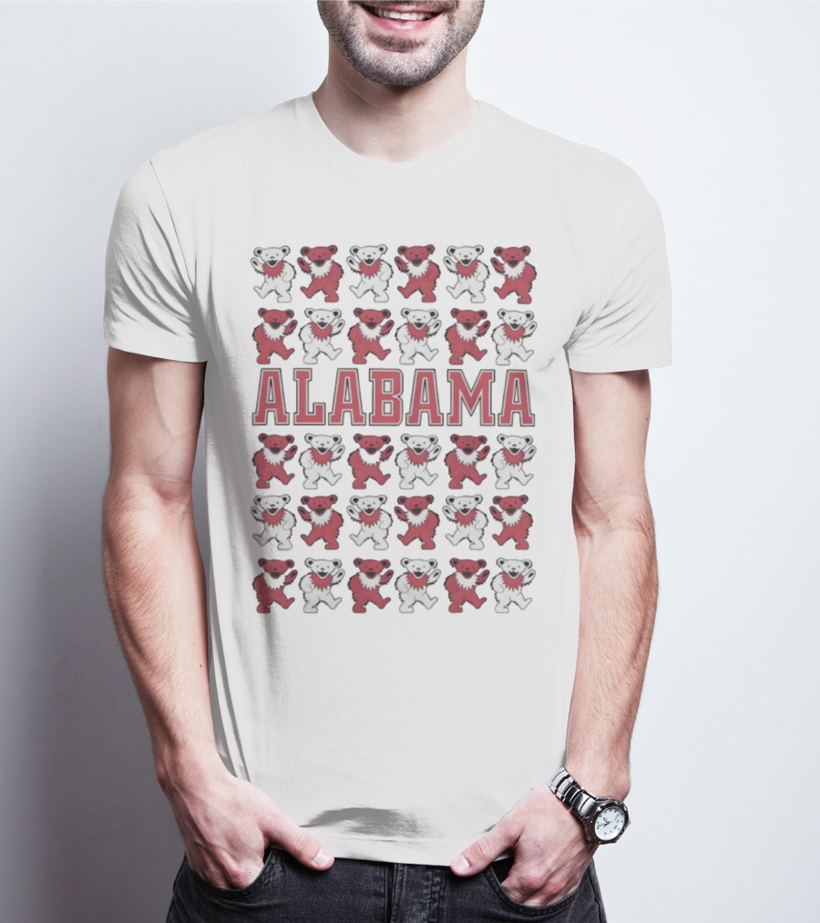 Alabama Crimson Tide Grateful Dead Bears Pattern T-Shirt