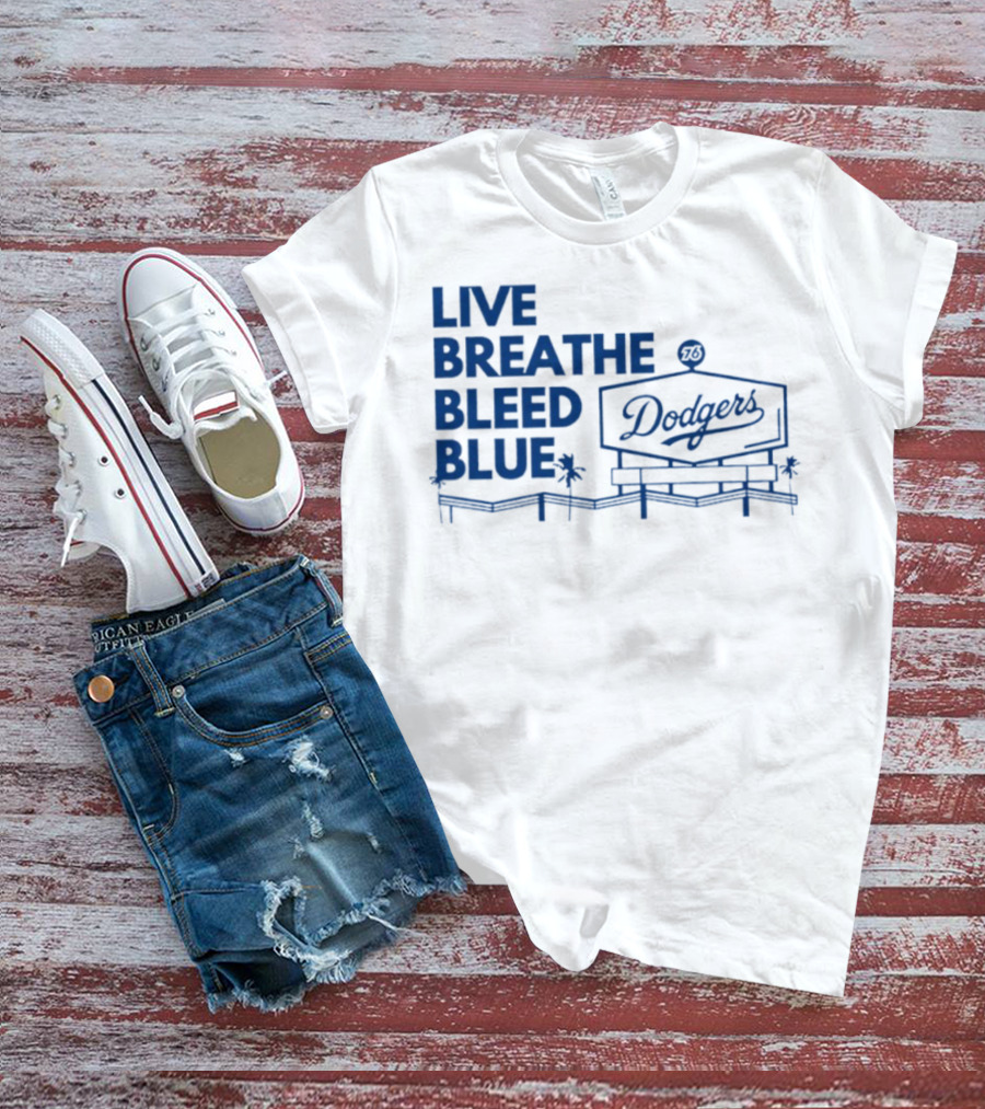 Live Breathe Bleed Blue Dodgers Logo Palm Trees T-Shirt