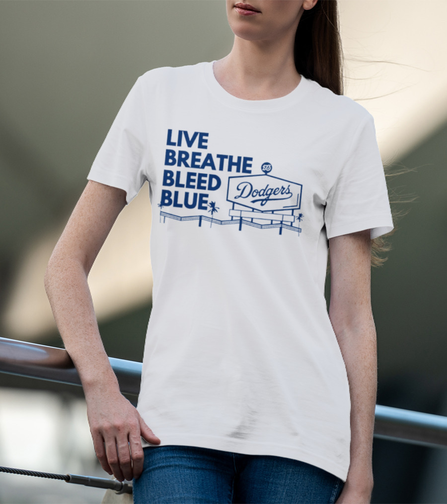 Live Breathe Bleed Blue Dodgers Logo Palm Trees T-Shirt