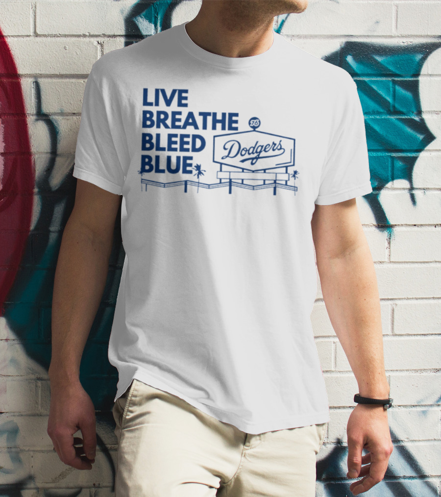 Live Breathe Bleed Blue Dodgers Logo Palm Trees T-Shirt
