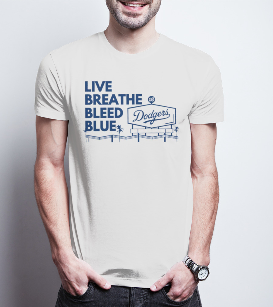Live Breathe Bleed Blue Dodgers Logo Palm Trees T-Shirt