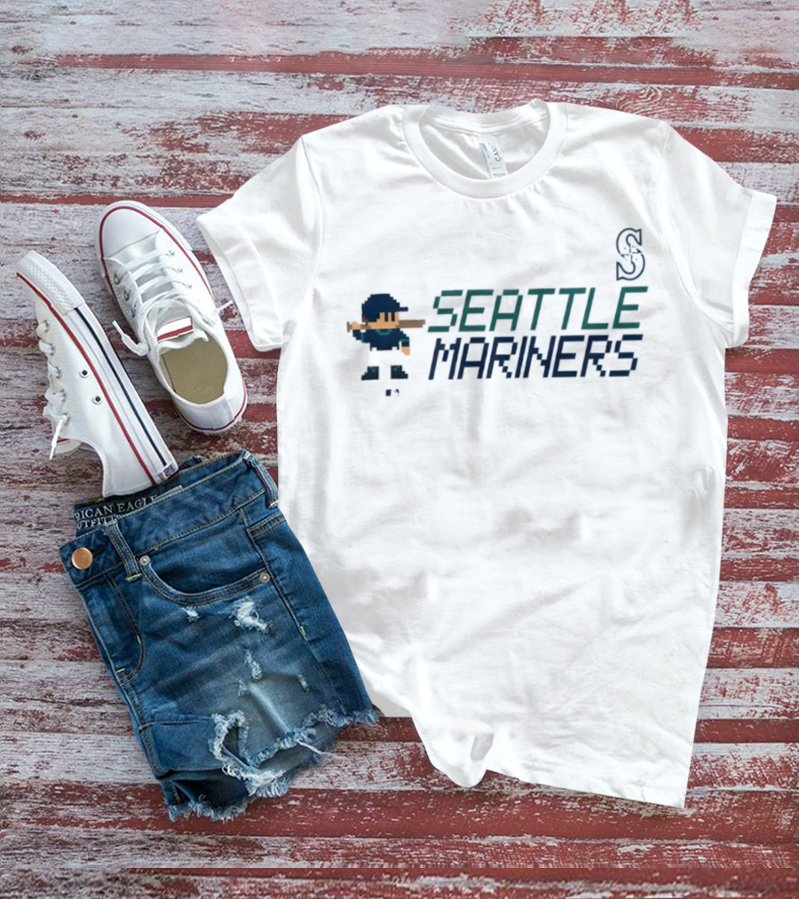 Seattle Mariners 8-Bit Baseball Pixel Art Player Retro Style T-Shirt